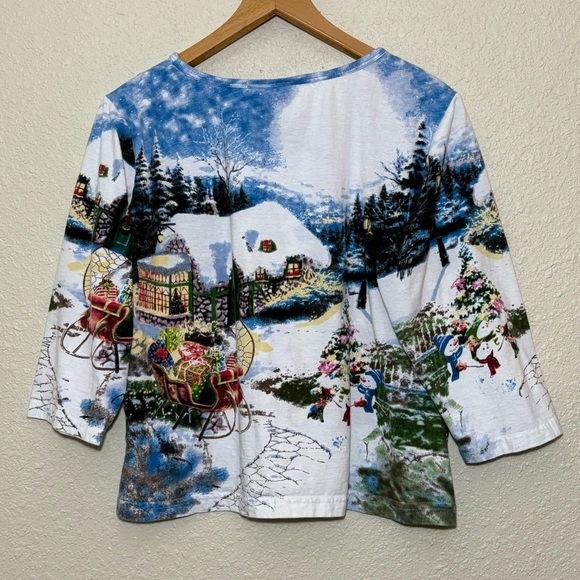 Vintage Collections ETC. Sequined Cabin Sleigh Snow Scene top. Women’s XL - Picture 9 of 9